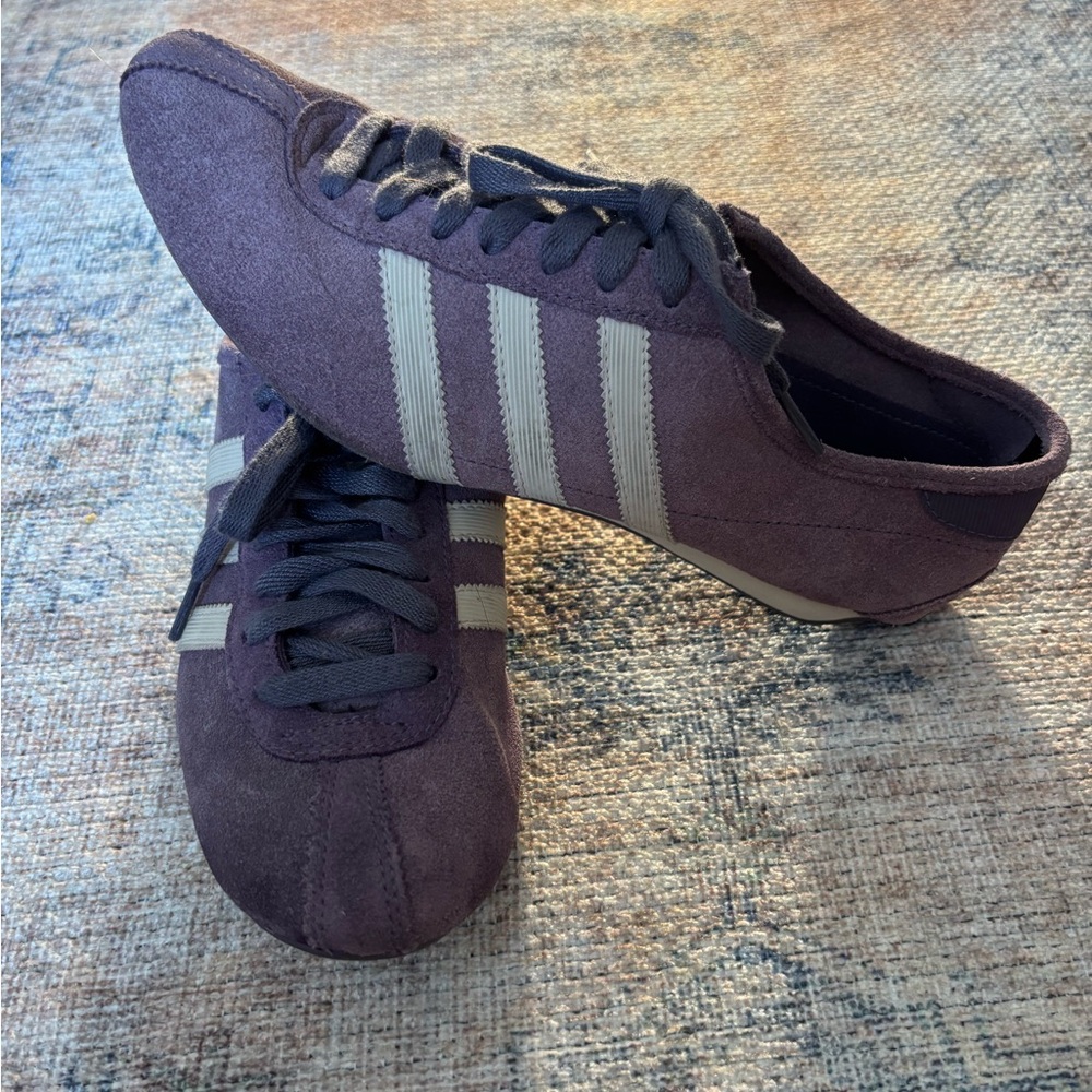 Adidas Okapi Purple Suede Shoes with White Stripes - Picture 2 of 14